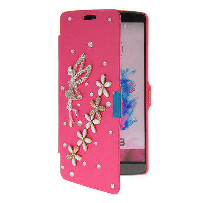 

MOONCASE Bling Rhinestone Crystal Ultre Slim Leather Side Flip Wallet Shell Back ЧЕХОЛ ДЛЯ LG G3 Hot pink