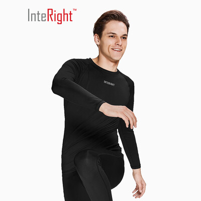 

INTERIGHT Mens Fitness Training Sports T-Shirt High-elastic Tights Long Sleeve Black L