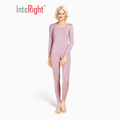 

INTERIGHT thermal underwear female cashmere protein lace collar set powder