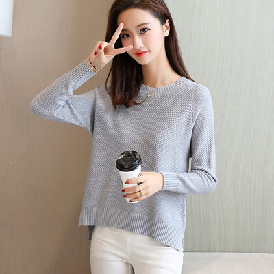 

Long Yue womens sweater womens 2018 autumn&winter new Korean version of the pullover sweater solid color bottoming shirt LWYC188245 gray one size