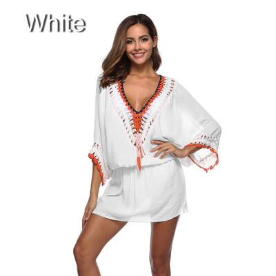 

Women Summer Dress V-Neck Short Sleeve Casual Mini Dress Beach Vinatge Dress Sundress lace