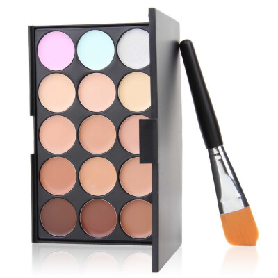 

15 Colors Contour Face Cream Makeup Party Concealer Palette + Powder Brush