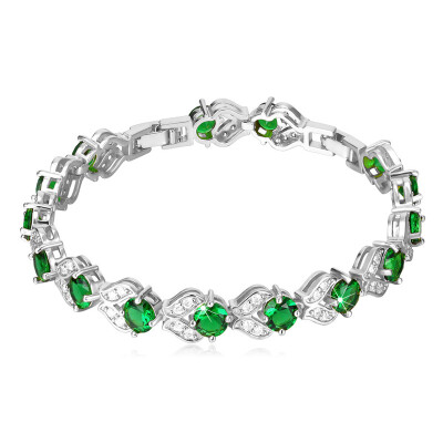 

New Platinum Plated Silver Color Bracelets Bangles Fashion Jewelry Emerald Cubic Zirconia Charm Bracelet For Women