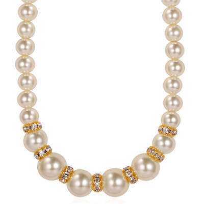 

Pearl Jewelry Beads Necklace Women 2015 New Trendy 18K Real Gold Plated White Round Pearl Wholesale Resizable Necklaces