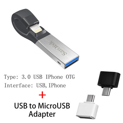 

SanDisk USB 30 OTG Flash Drive SDIX30N 256GB 128GB 64GB 32GB 16GB Pen Drives double interface Pen Drive for iPhone iPad iPod APPL