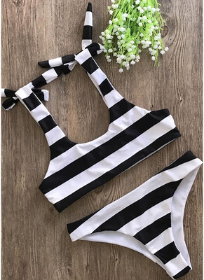 

2018 Striped Print Bow Top Bottom Bikini Set