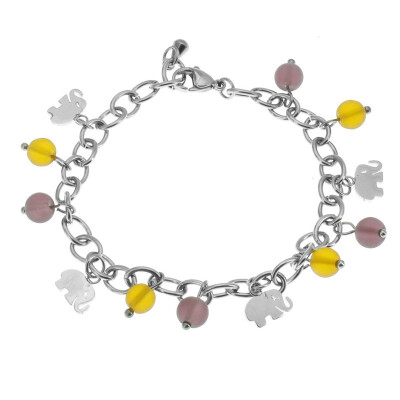 

Colorful Crystal Beads Elephant Charm Link Chain Bracelet