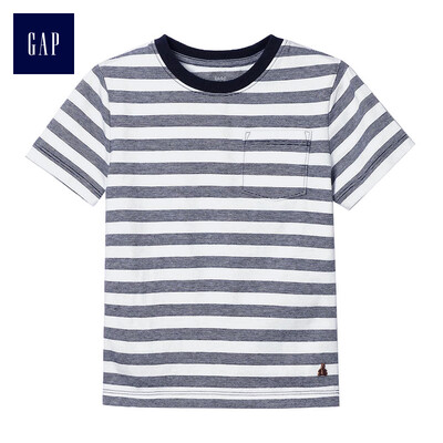 

GAP flagship store Brenner bear embroidery comfortable cotton striped pocket short sleeve basic t-shirt 249899 blue 80cm 12-18