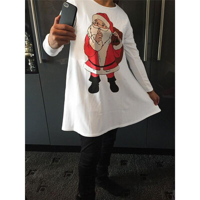 

Ruiyige 2018 spring Women Christmas Dress Casual Santa Cartoon Print Long Sleeve Round Neck Tunic Stretch Mini Robes Xmas Party