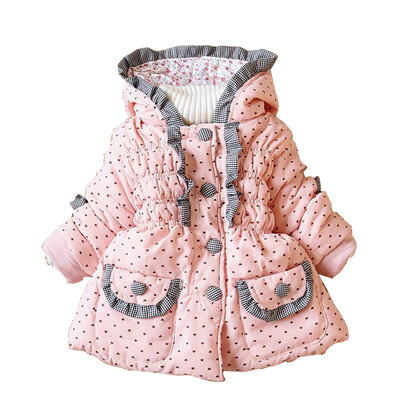 

Toddler Baby Girl winter Dot Hooded Warm Cotton Coat puffer Jacket Kids Outwear