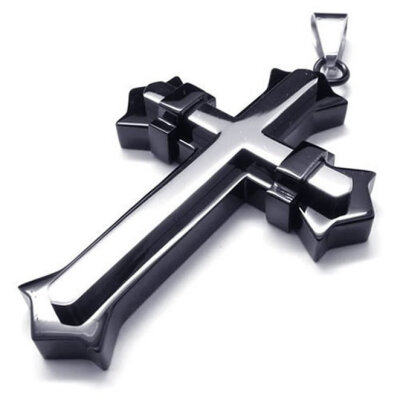 

Hpolw men silver&black Stainless Steel 361L cross Jesus pendant necklaces,18-28 inches Chain