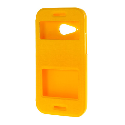 

MOONCASE Side Flip Hard board Slim Leather Bracket Window Case Cover for HTC One Mini 2 M8 Mini Yellow