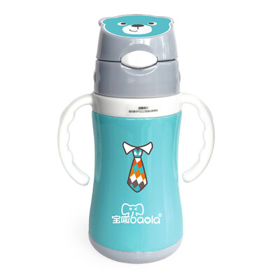 

Bao La baby mug childrens straw cup baby kettle cup with handle learning cup dual-use anti-drop drinking water cup 3128 blue