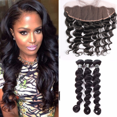 

Amazing Star Loose Wave with Closure Malaysian Virgin Hair Bundles with Lace Frontal Closure Human Hair with Frontal Natural Color