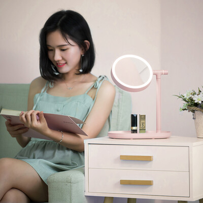 

MrGreen M-7771-PI Birthday Gift Girl Makeup Mirror Flip LED Light Storage Desktop Dressing Mirror Send Girlfriend Valentines