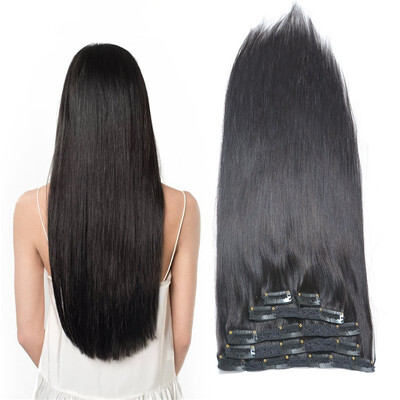 

Bhf Hair Silky Straight Clip In Hair Extensions 16 Inch 6PieceLot Brazilian Human Hair Weave 70G 1B 2