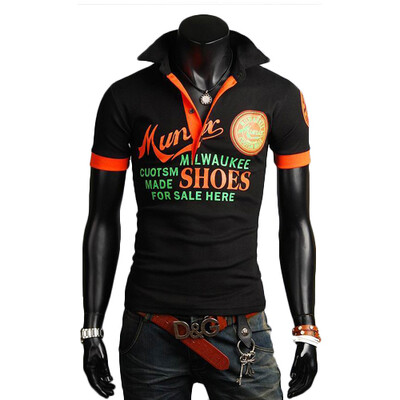 

CT&HF Men Fshion Leisure T-Shirt Korean Contracted Personality Short Sleeve T-Shirt Lapels Elegant Temperament Printing Silm Top