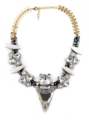 

Idealway New Fashion 2 Colors Gun Black White Geometric Crystal Rhinestone Resin Beads Choker Necklace Female Necklace