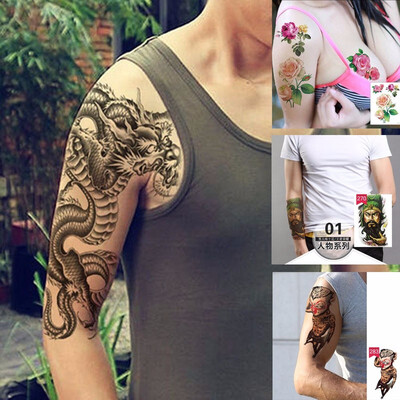 

Tattoo Sticker Waterproof Tradition Black Dragon Flower Arm Tattoo Stickers Over the Shoulder Dragon