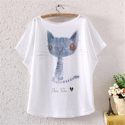

Vintage Spring Summer Digital Printing Girl Womens Loose Short Batwing Sleeve T-shirt