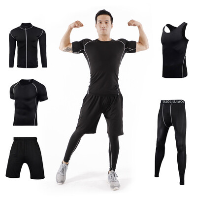 

Fan Dimu sports suit mens fitness suit breathable&quick-drying stretch training basketball sportswear running FNZ9001-black stitching - short-sleeved jacket five-piece -XL