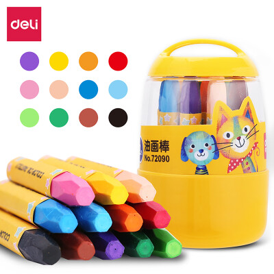 

Deli deli 12 color student hex rod silky oil pastels childrens crayon painting pen 72090