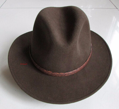 

100 Wool Cowboy Hat Mens New Wool Hat Male Fedoras Wool Cap Wide Brim Brown Ribbon Joker Hats Women Fedoras Woolen Cap B-8117