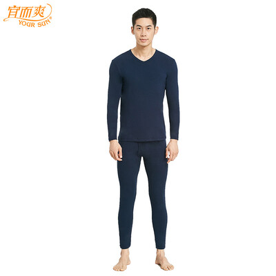 

YOUR SUN cotton ammonia mens thermal underwear thin section V-neck middle-aged autumn clothes long pants cotton sweater bottoming set CN57 deep Tibetan blue L170