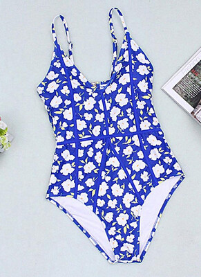 

2018 Women One-Piece Swimsuit Floral Print Cut Out Back Swimwear Playsuit Jumpsuit Rompers