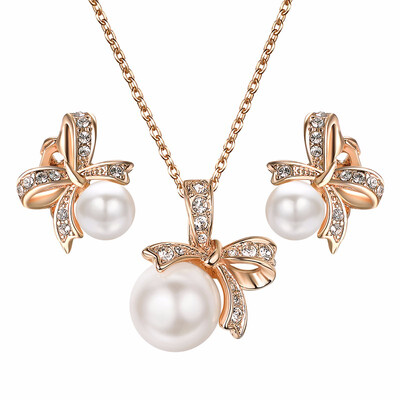 

Yoursfs Simulated Pearl Jewelry Set for Women Gold Plated Elegant Bridal Earrings Pendant Necklace Set