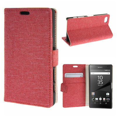 

MOONCASE ЧЕХОЛ ДЛЯ Sony Xperia Z5 Compact ( Z5 Mini ) Denim Design Flip Folio Wallet Card Slot Stand Hot pink 01