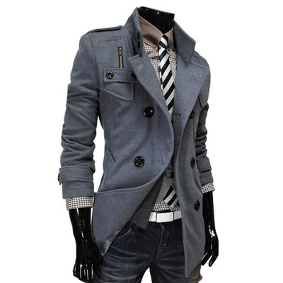 

CT&HF Men Woollen Silm Coat Leisure Fashion Jacket Pure Color Jacket Hot Selling Double-Breasted Coat Personality Handsome Coat