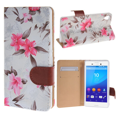 

MOONCASE Sony Xperia M4 ЧЕХОЛ ДЛЯ Flower Style Leather Flip Wallet Card Slot Bracket Back White