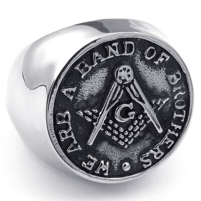 

Hpolw Mens Stainless Steel Ring Freemason Masonic Black Silver
