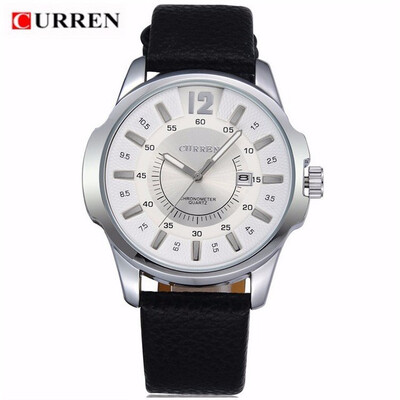 

CURREN new fashion casual quartz watch men large dial waterproof chronograph releather wrist watch relojes free shipping 8123