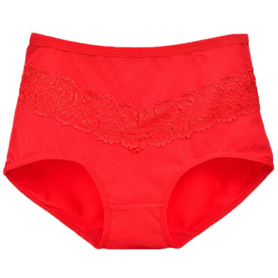 

No trace lace panties pure cotton large plate middle waist abdomen lady briefs breathable elegant hips