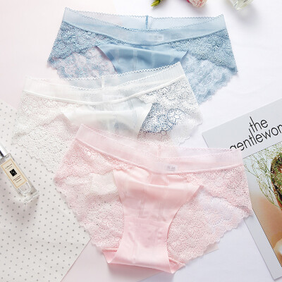 

Yu Zhaolin Ms Panties Lace Print Seamless Sexy Hollow Ice Silk Panties Female Soybean Powder Light Blue Bright White One Size