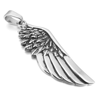 

Hpolw Men's Stainless Steel Pendant Necklace Silver Feather Angel Wing Punk Rock -with 23 inch Chain