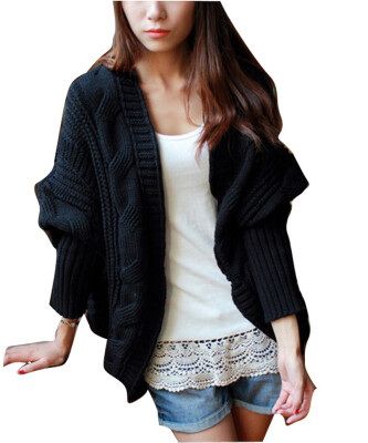 

Women cardigan thick cape batwing sleeve knit loose casual wraps sweater tops