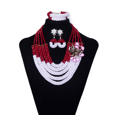 

AMYNOVA Champagne 5 Rows Crystal Beaded Bridal Nigerian Wedding Beads African Beads Necklaces Jewelry Set for Women