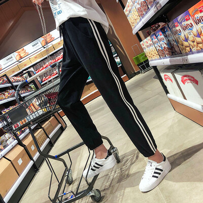 

JOY OF JOY 2018 autumn new sports pants female students Korean version of the loose Harajuku bf nine points wild ins beam foot leisure harem pants JWKX187131 black