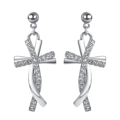 

Yoursfs Cross Stud Earrings Rose GP Crucifix Clear CZ Vintage Drop Dangle Earrings Women Jewelry