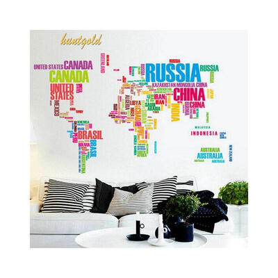 

Large Size Colors World Map Removable DIY Vinyl Decla Art Mural Home Decor Wall Sticker