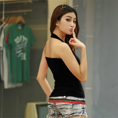 

Sexy Womens Halter Neck Low Cut Tight Vest Shirt Tank Tee Cami Backless Top