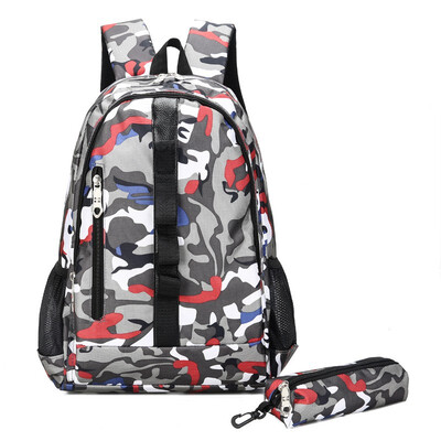 

2018 New Camouflage Korean Book Bag Two Pieces of Large Capacity Student Shoulder Bag Travel Backpack