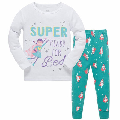 

Kids girls Cute cartoon pajamas set 2T-7T cotton sleepwear Long-sleeved pants