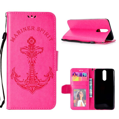 

MOONCASE Huawei P Smart Embossed Mermaid Anchor Leather Case - Rose Red