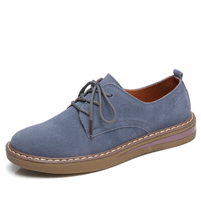 

2018 Autumn women sneakers oxford shoes flats shoes women leather suede lace up boat shoes round toe flats moccasins