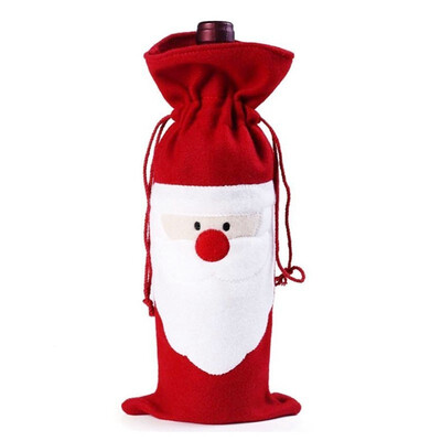 

UpperX Christmas Santa Claus Wine Bottle Cover Bag for Table Decorations Xmas Dinner 2PCS