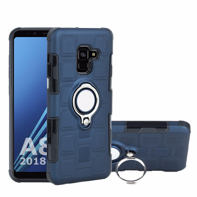 

SHS Phone Case For Samsung Galaxy A8A8 2018A8 PlusA8 Plus 2018 Luxury Armor Ring Bracket Silicon TPU Lattice texture